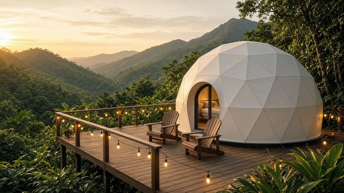 Imagen ilustrativa: domo de glamping sobre un deck de madera