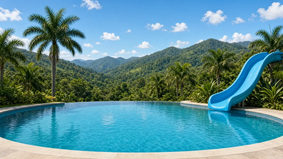 Illustration: outdoor pool with a slide