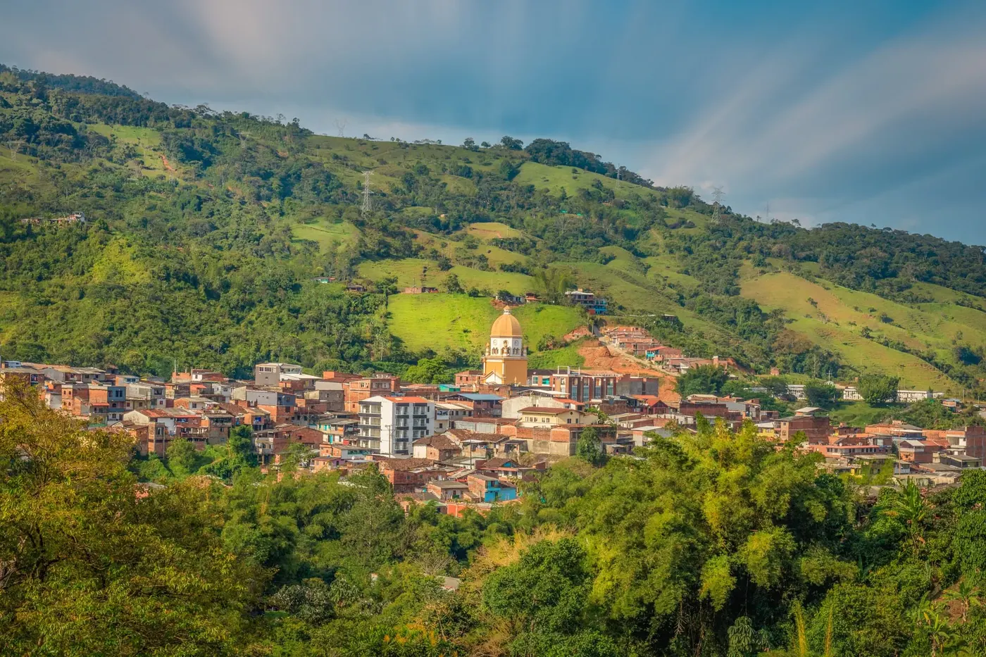 Panorama of San Rafael, Antioquia, with the town in a valley among green mountains